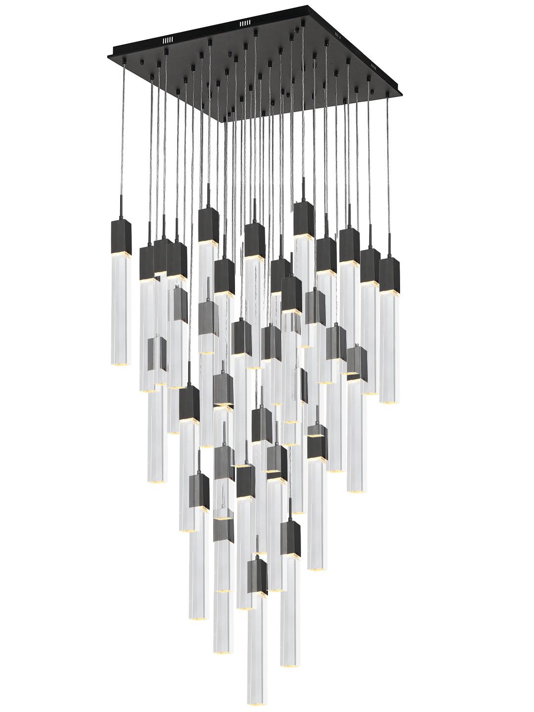 LED Steel Frame with Clear Crystal Rod Chandelier - LV LIGHTING