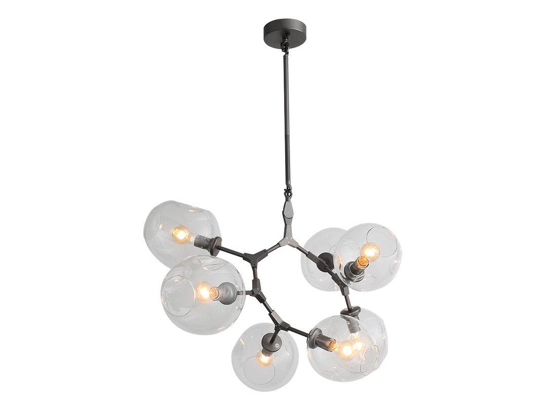 Steel Branch Arm with Clear Dimple Glass Shade Chandelier - LV LIGHTING