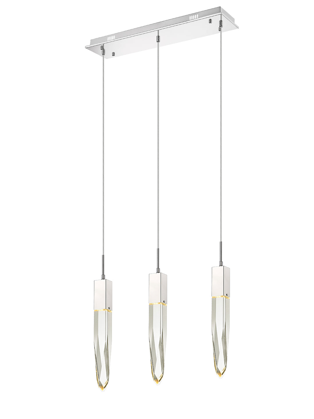 Steel Frame with Hand Carved Clear Crystal Linear Pendant