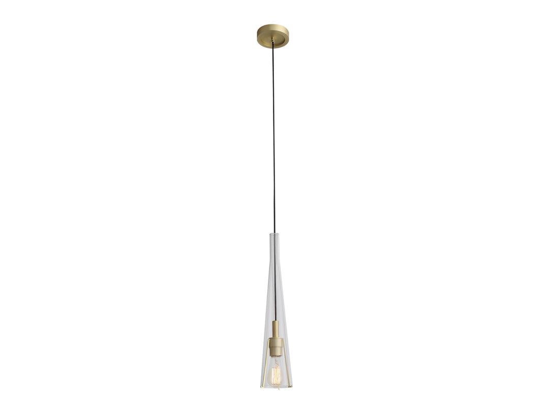 Brushed Brass Frame with Clear Conical Glass Shade Pendant - LV LIGHTING