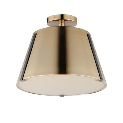 LED Dark Bronze Straps and Heritage Brass Shade with Frosted Glass Diffuser Flush Mount - LV LIGHTING