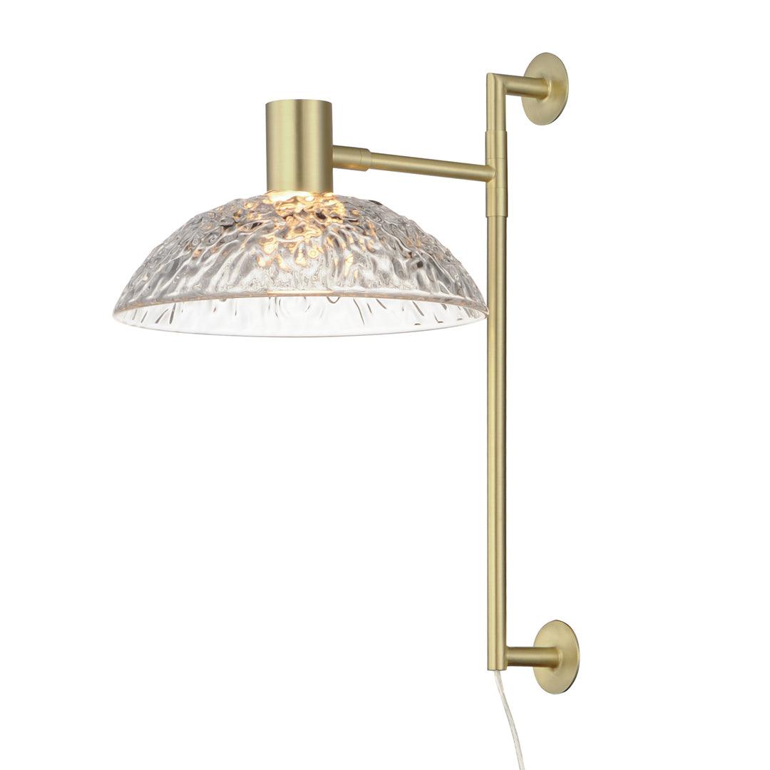 LED Satin Brass Arms with Stylized Glass Shade Plug In Wall Sconce - LV LIGHTING