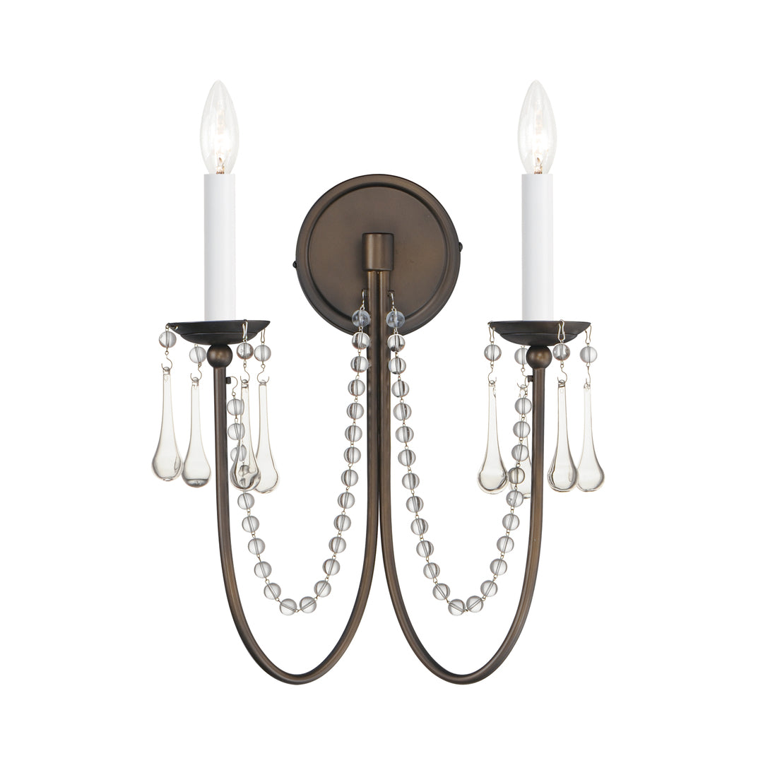 Steel Curve Arm with Tear Drop and Strand Crystal Wall Sconce