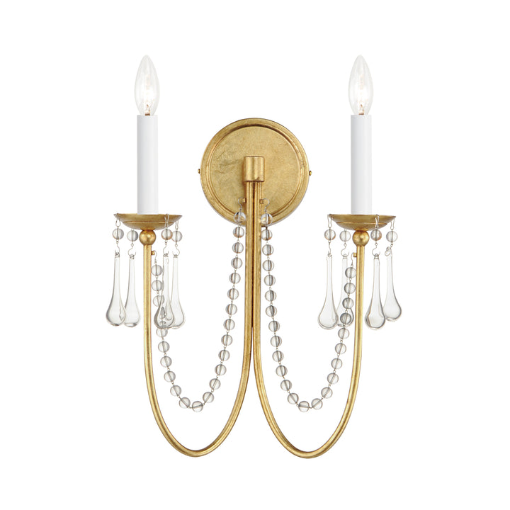 Plumette 2-Light Wall Sconce w Crystal in Gold Leaf by Maxim Lighting