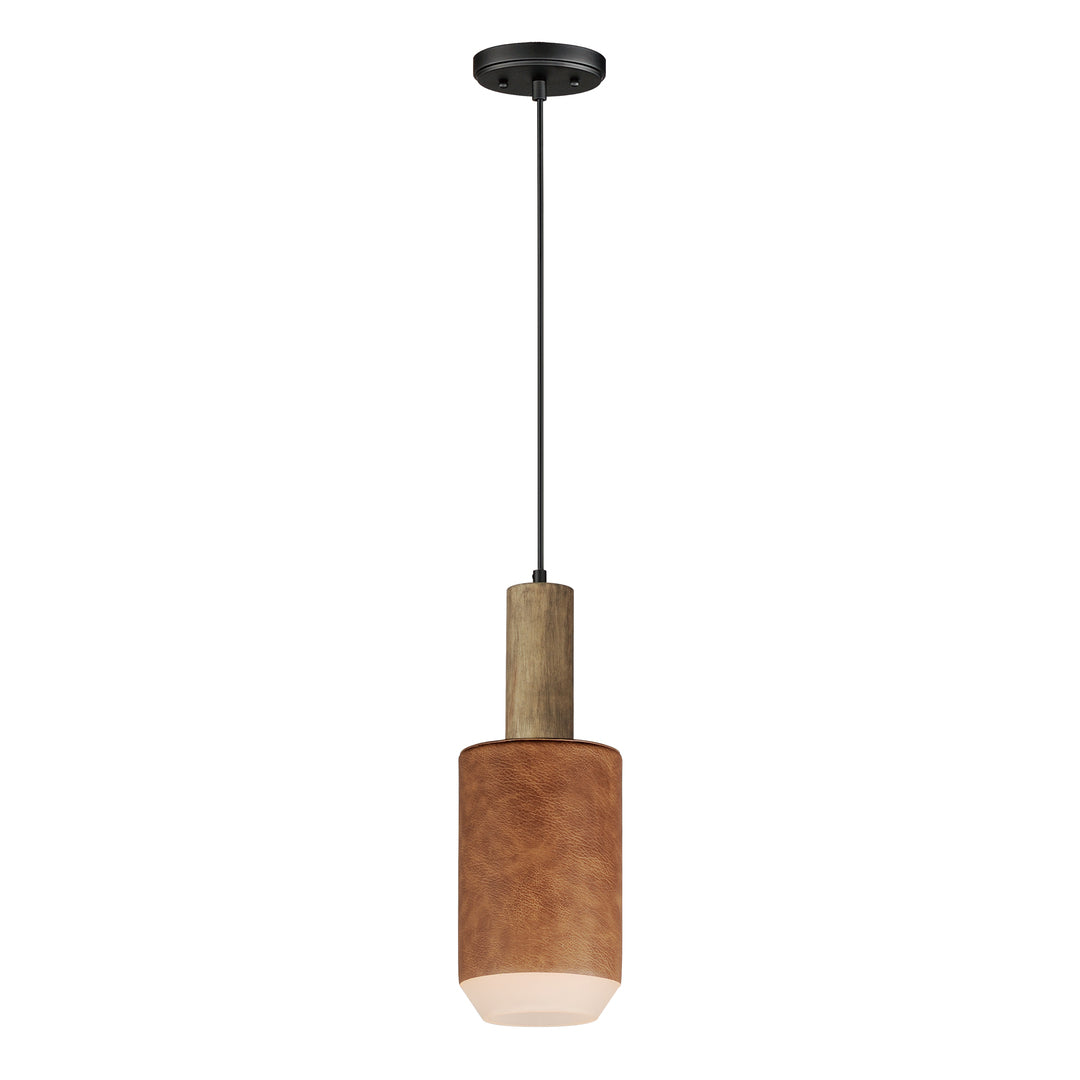 Weathered Wood with Tan Leather Shade Pendant