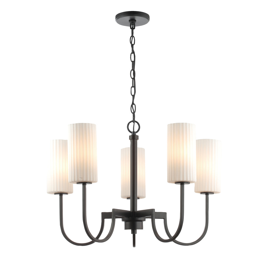 Steel Curve Arm with Fluted White Glass Shade Chandelier