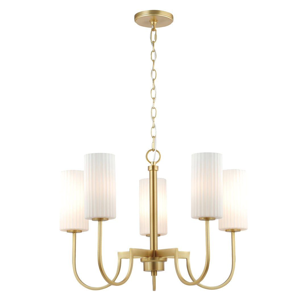 Steel Curve Arm with Fluted White Glass Shade Chandelier