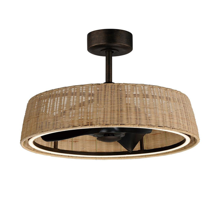 LED Dark Bronze Frame with Natural Rattan Shade Outdoor Ceiling Fan - LV LIGHTING