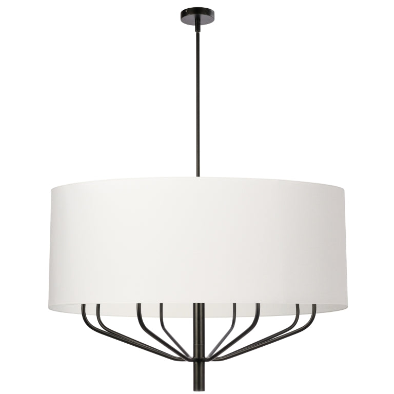 Steel Curve Up Arm with Fabric Drum Shade Chandelier