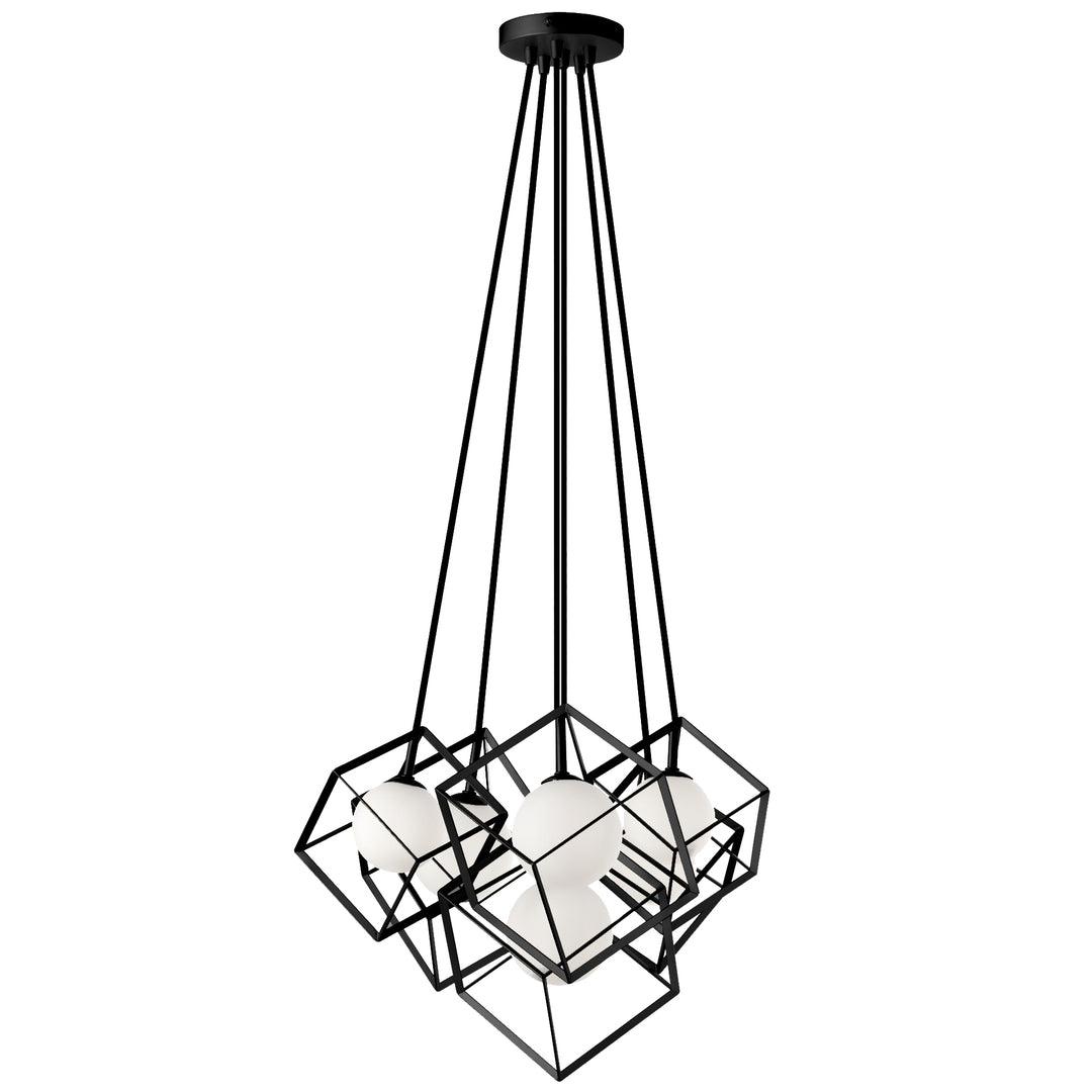 Matte Black Cube Frame with Frosted Glass Globe Chandelier - LV LIGHTING