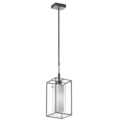 Steel Rectangular Open Air Frame with Clear and Frosted Cylindrical Glass Shade Pendant
