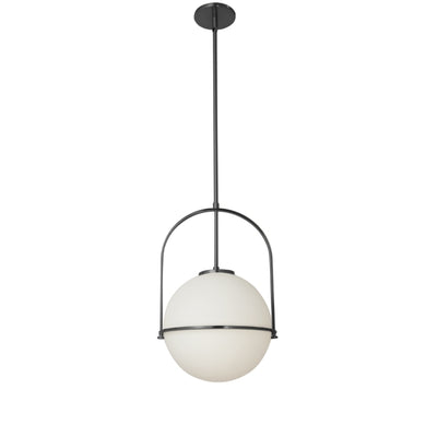 Steel Frame with White Opal Glass Globe Pendant