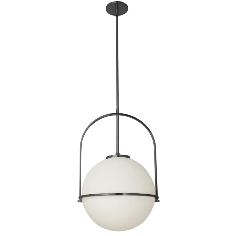 Steel Frame with White Opal Glass Globe Pendant