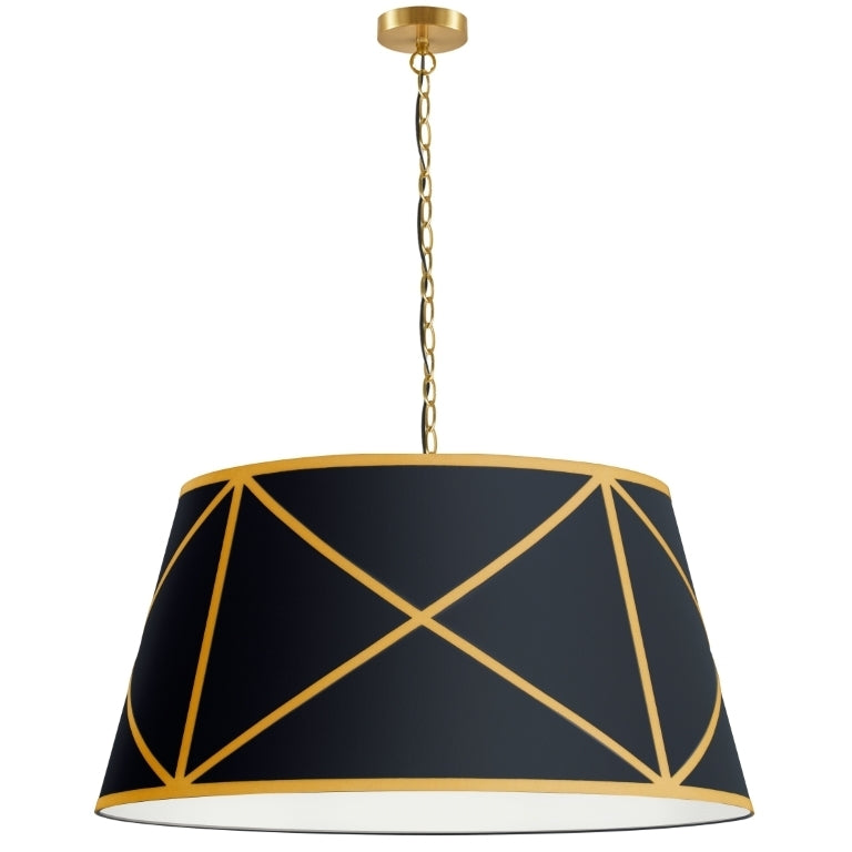 Steel Frame with Fabric Patterned Drum Shade Chandelier / Pendant
