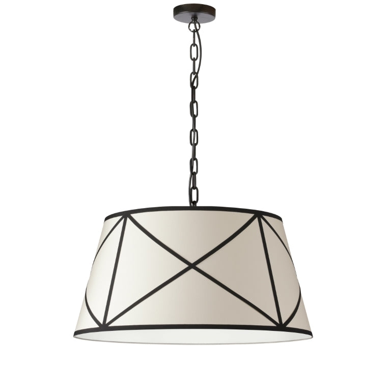 Steel Frame with Fabric Patterned Drum Shade Chandelier / Pendant