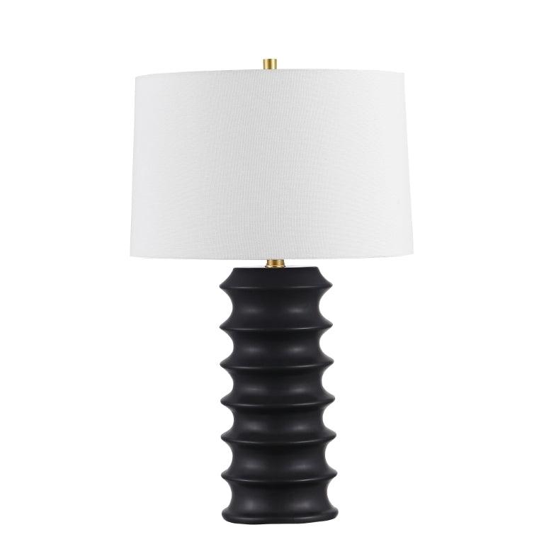 Matte Black Ceramic Base with Chic White Fabric Drum Shade Table Lamp - LV LIGHTING