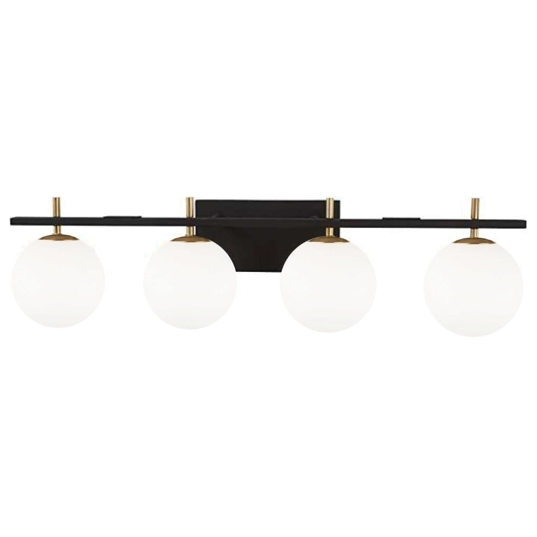 Steel Frame with White Glass Globe Vanity Light