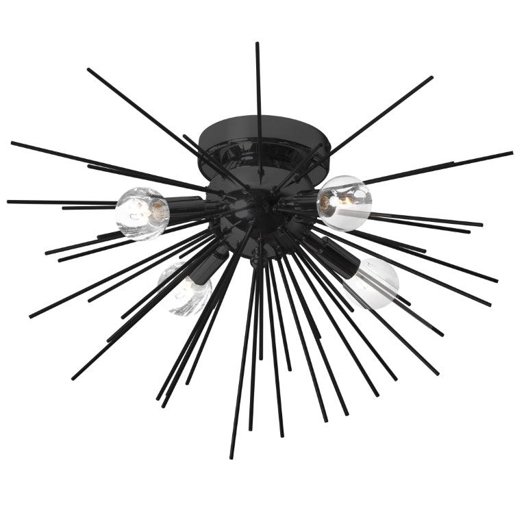 Matte Black Central Globe with Metal Rod Flush Mount - LV LIGHTING