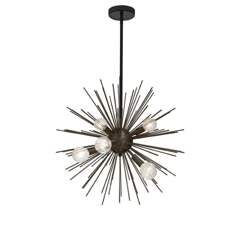 Matte Black Central Globe with Metal Rod Chandelier - LV LIGHTING