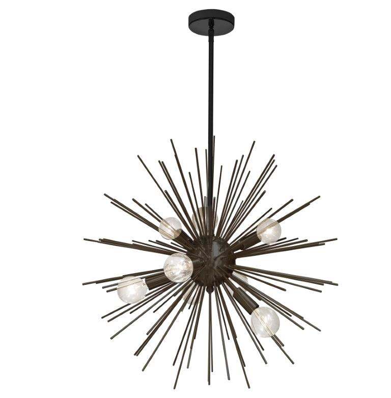 Matte Black Central Globe with Metal Rod Chandelier - LV LIGHTING