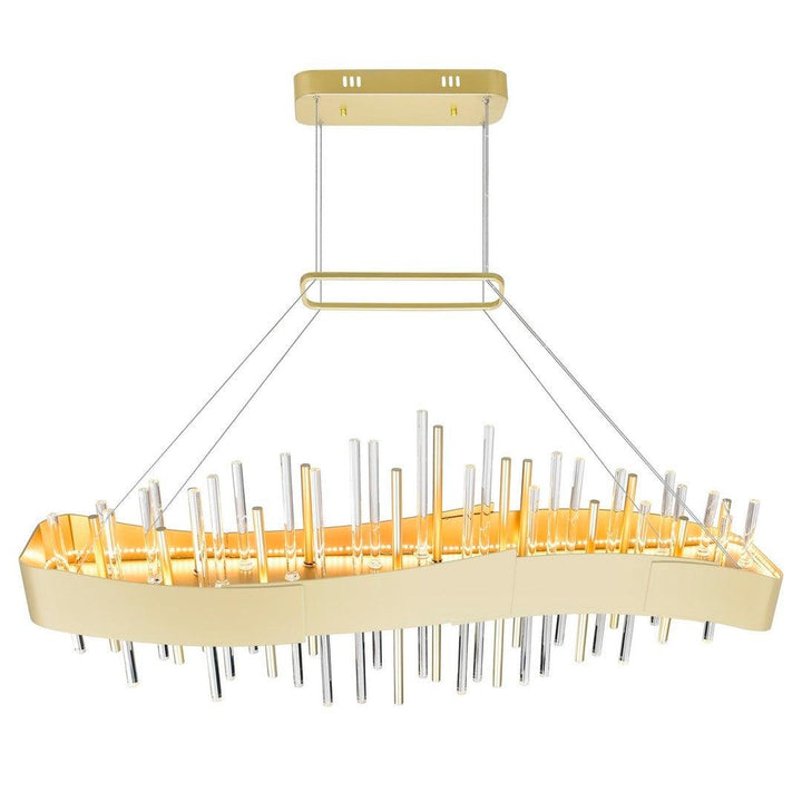 LED Satin Gold Curve Frame with Clear and Gold Glass Tube Linear Chandelier - LV LIGHTING