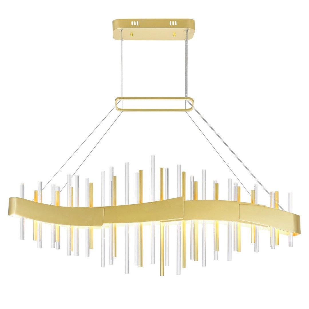 LED Satin Gold Curve Frame with Clear and Gold Glass Tube Linear Chandelier - LV LIGHTING