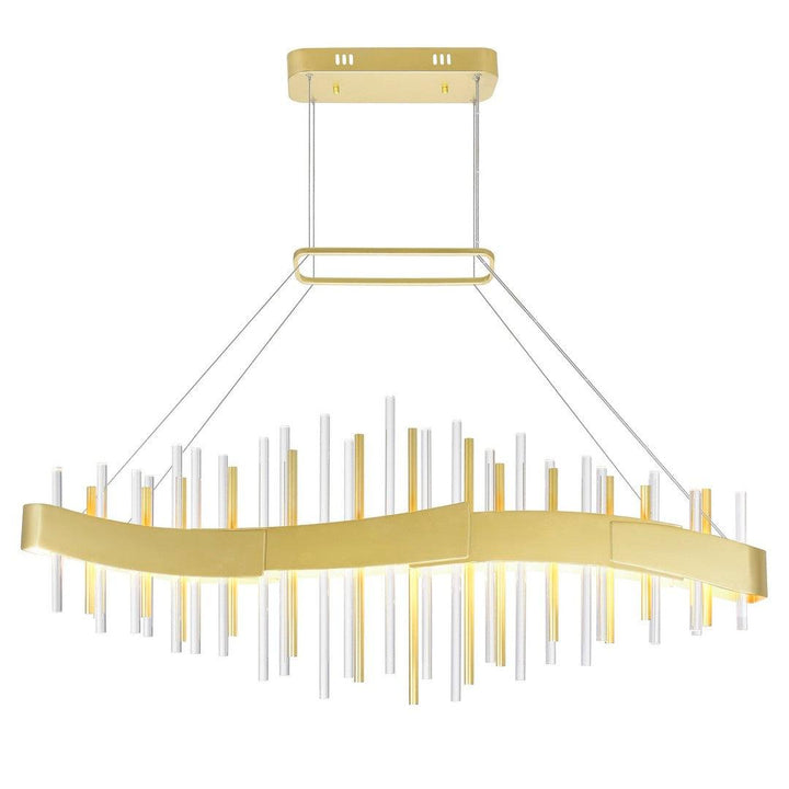 LED Satin Gold Curve Frame with Clear and Gold Glass Tube Linear Chandelier - LV LIGHTING