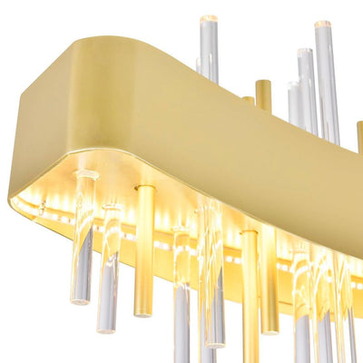 LED Satin Gold Curve Frame with Clear and Gold Glass Tube Linear Chandelier - LV LIGHTING