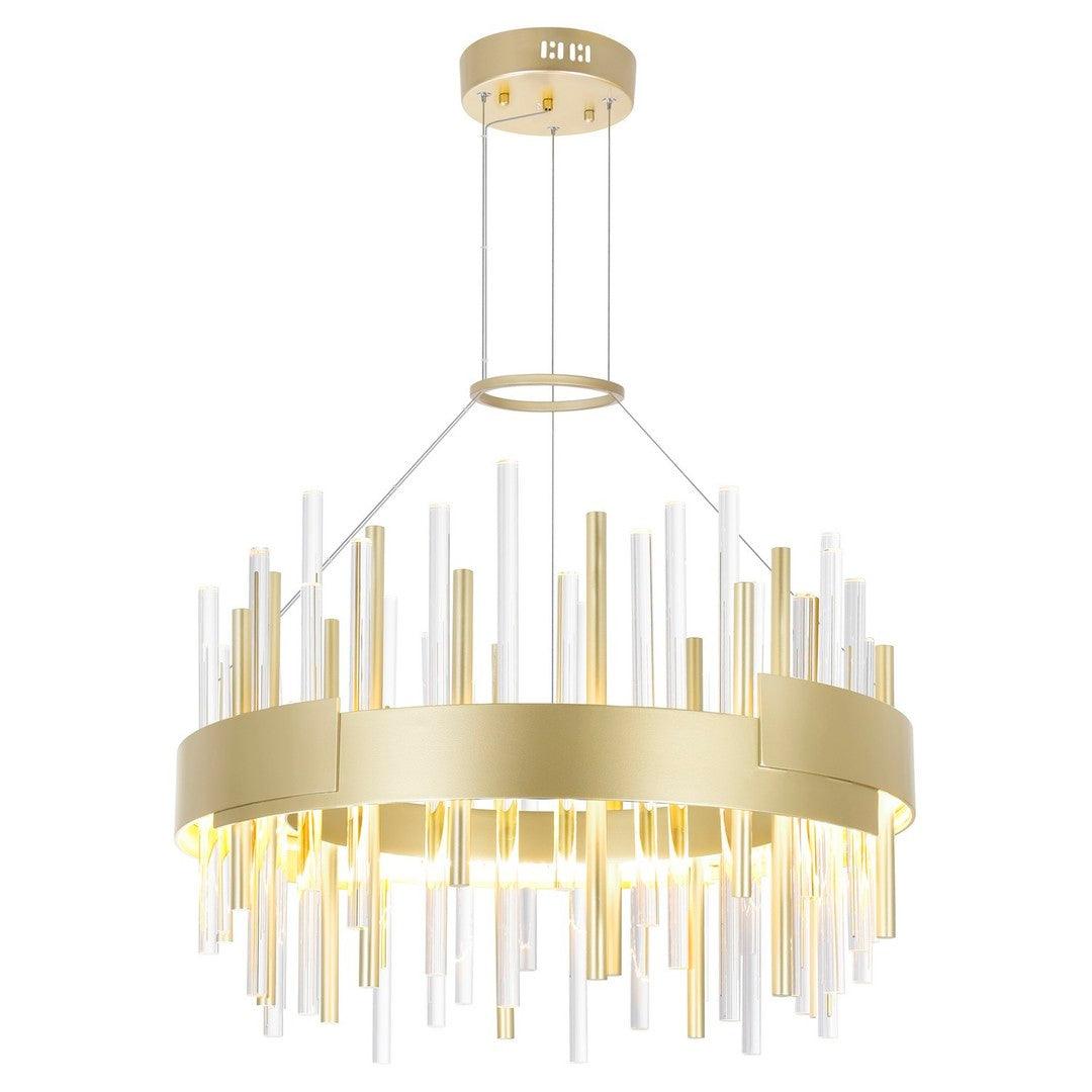 LED Satin Gold Round Frame with Clear and Gold Glass Tube Chandelier - LV LIGHTING