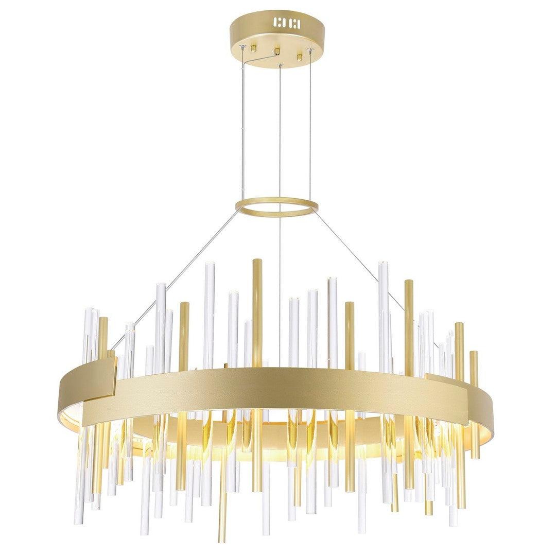 LED Satin Gold Round Frame with Clear and Gold Glass Tube Chandelier - LV LIGHTING