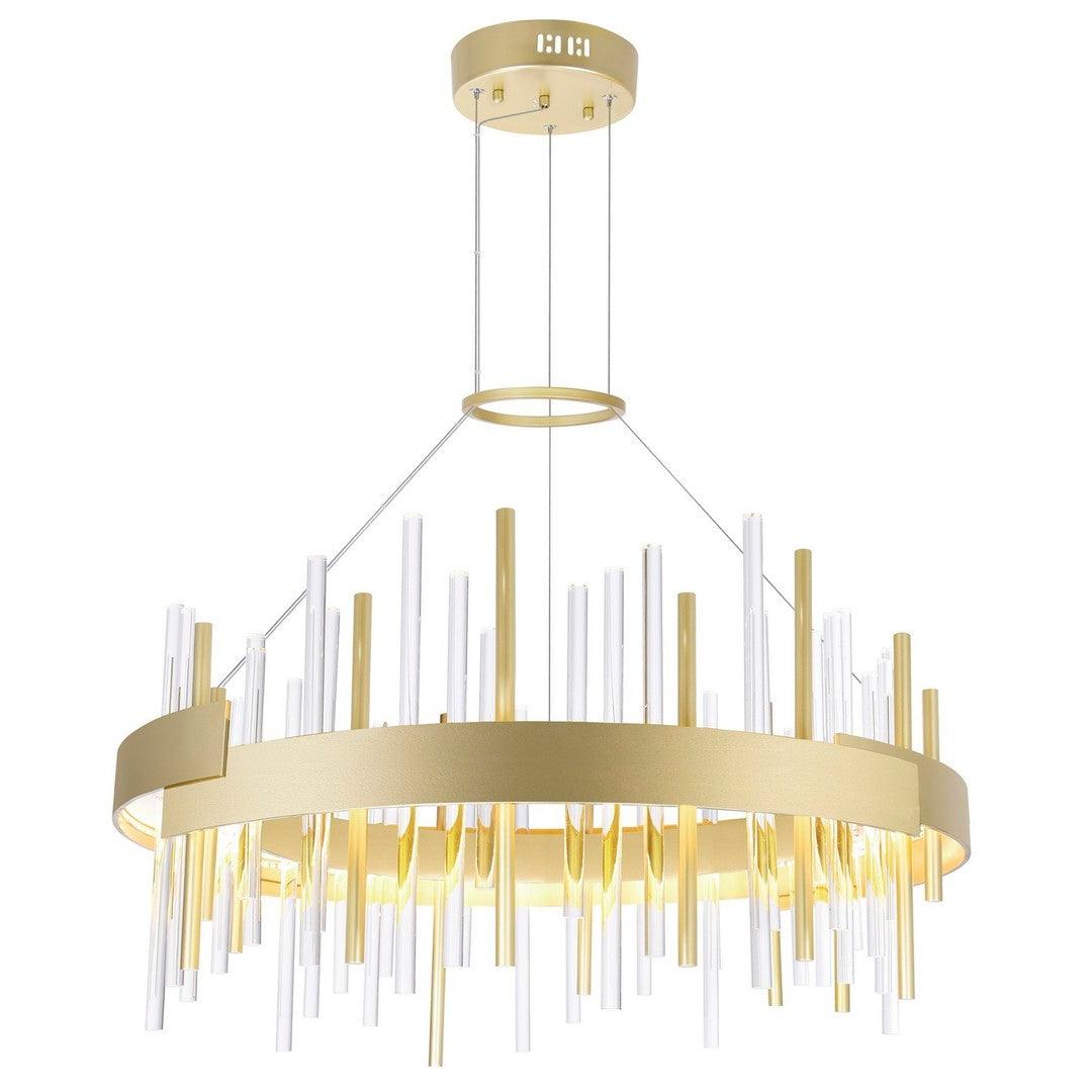 LED Satin Gold Round Frame with Clear and Gold Glass Tube Chandelier - LV LIGHTING