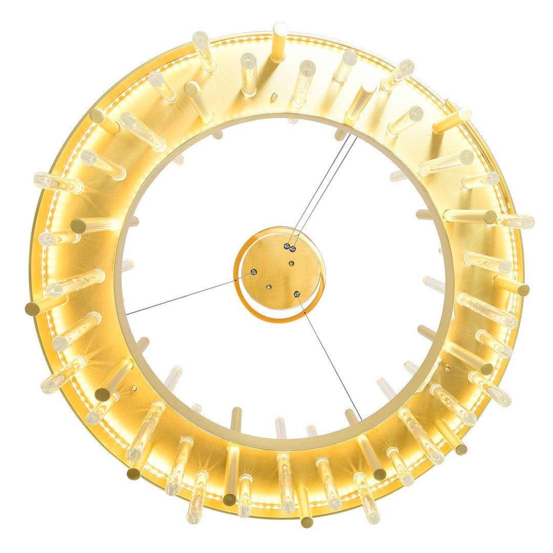 LED Satin Gold Round Frame with Clear and Gold Glass Tube Chandelier - LV LIGHTING