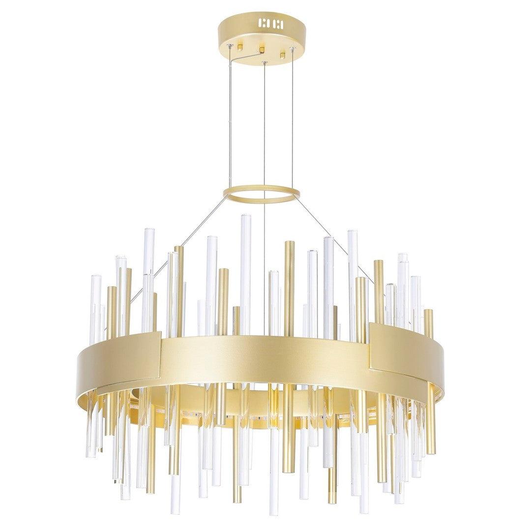LED Satin Gold Round Frame with Clear and Gold Glass Tube Chandelier - LV LIGHTING