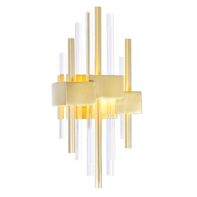 LED Satin Gold Frame with Clear and Gold Glass Tube Wall Sconce - LV LIGHTING