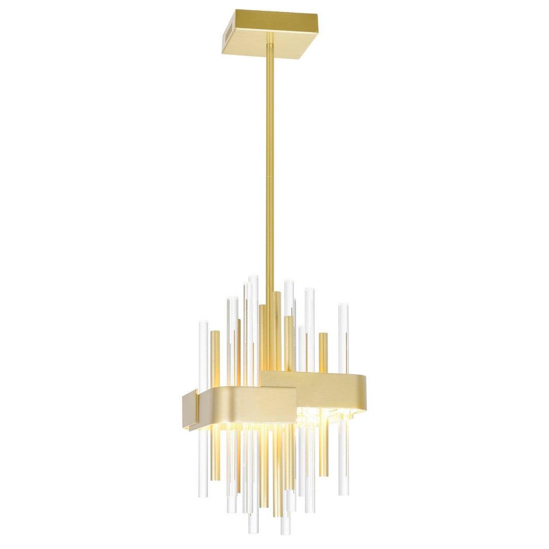 LED Satin Gold Frame with Clear and Gold Glass Tube Pendant - LV LIGHTING