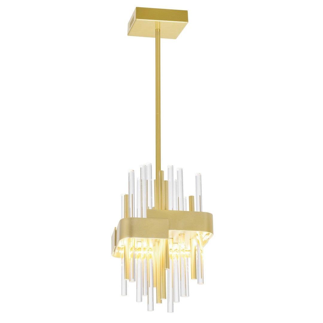 LED Satin Gold Frame with Clear and Gold Glass Tube Pendant - LV LIGHTING