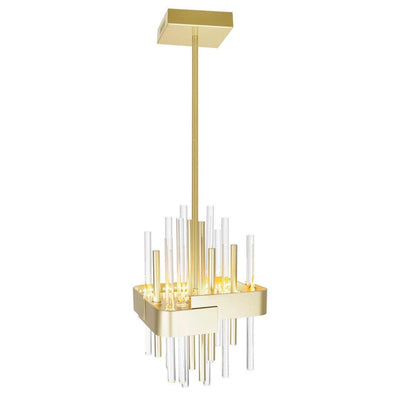 LED Satin Gold Frame with Clear and Gold Glass Tube Pendant - LV LIGHTING