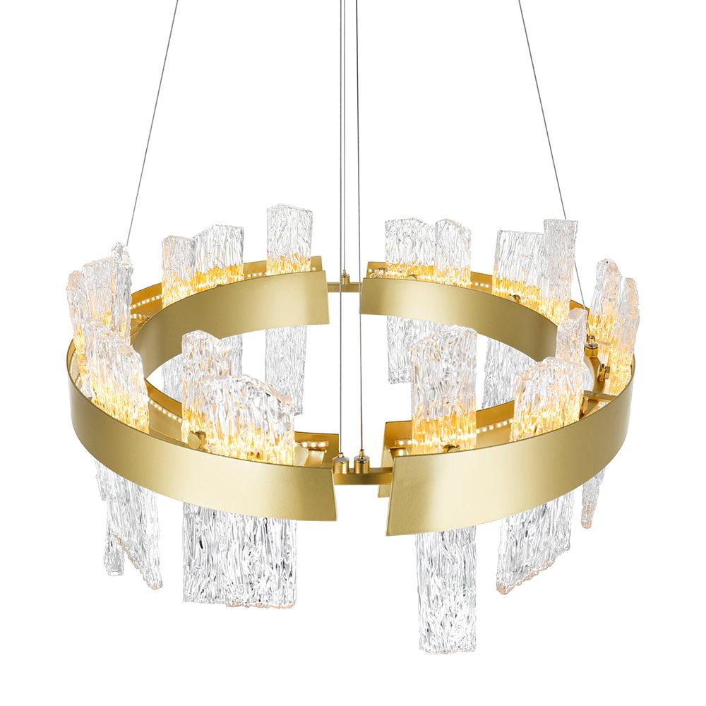 LED Round Frame with Patterned Clear Glass Chandelier - LV LIGHTING