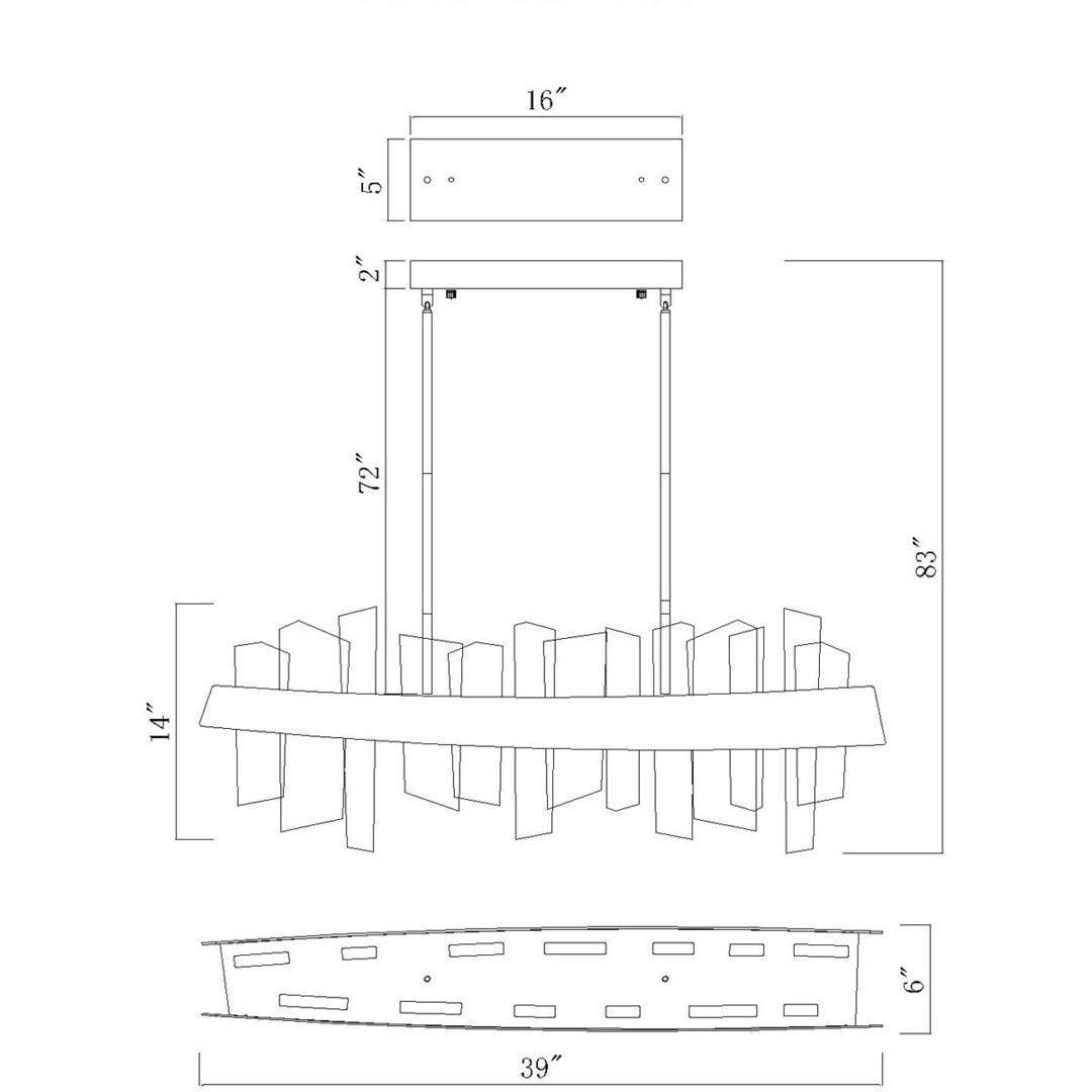 LED Steel Frame with Patterned Clear Glass Linear Chandelier - LV LIGHTING