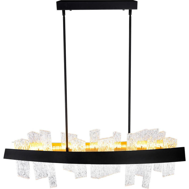 LED Steel Frame with Patterned Clear Glass Linear Chandelier - LV LIGHTING