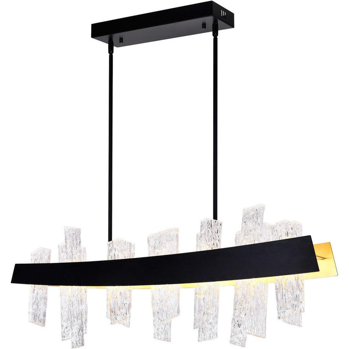 LED Steel Frame with Patterned Clear Glass Linear Chandelier - LV LIGHTING