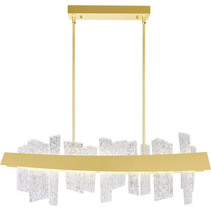LED Steel Frame with Patterned Clear Glass Linear Chandelier - LV LIGHTING