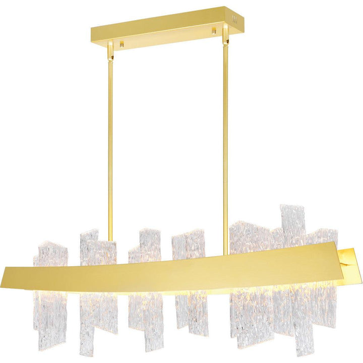 LED Steel Frame with Patterned Clear Glass Linear Chandelier - LV LIGHTING