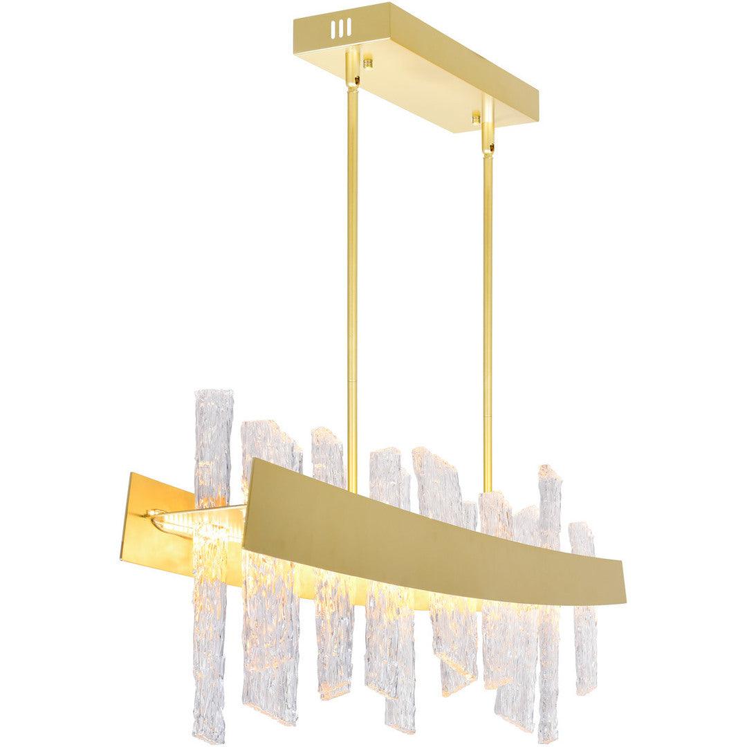 LED Steel Frame with Patterned Clear Glass Linear Chandelier - LV LIGHTING