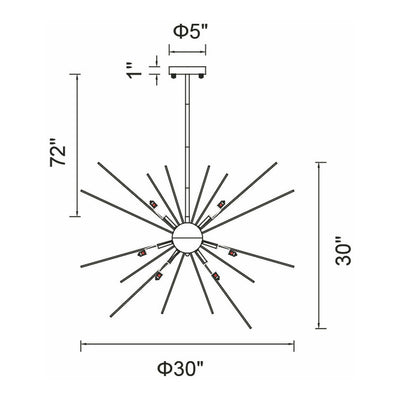 Steel Globe with Steel Rod Starburst Chandelier / Pendant