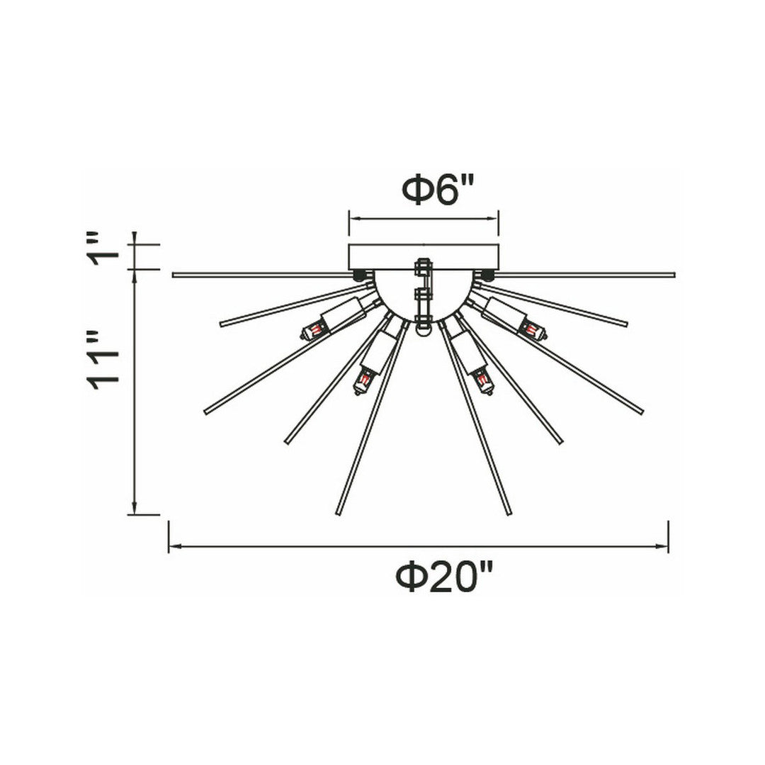 Steel Globe with Steel Rod Starburst Flush Mount