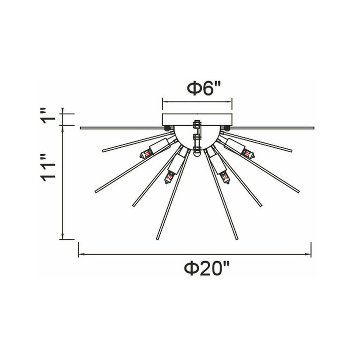 Steel Globe with Steel Rod Starburst Flush Mount