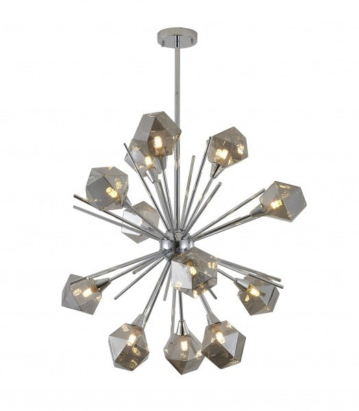 Steel Sputnik Frame with Smoke Glass Shade Chandelier