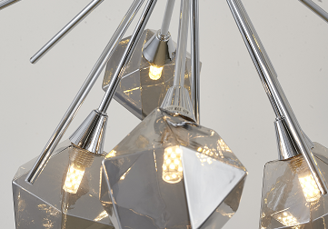 Steel Sputnik Frame with Smoke Glass Shade Chandelier