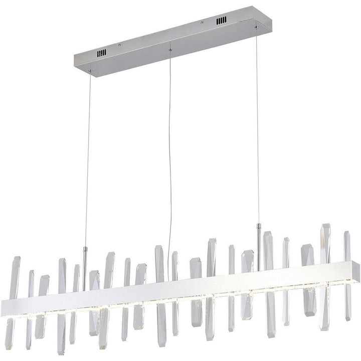 LED Chrome with Clear Crystal Rod Linear Chandelier - LV LIGHTING